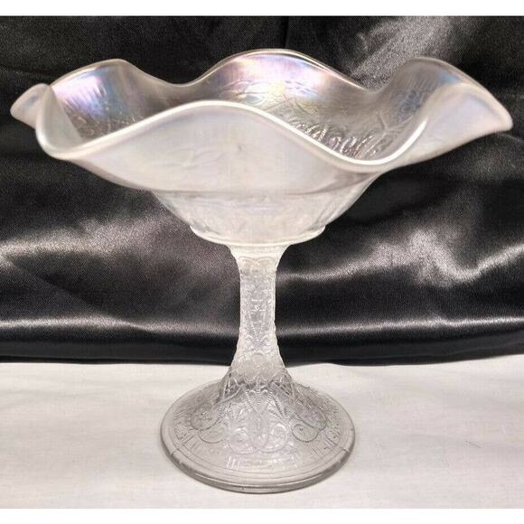 Antique Northwood Hearts and Flowers Iridescent Carnival Pedestal Compote Dish - Picture 2 of 10